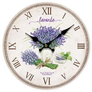 Levendulás Lavande Provence falióra, 34 cm, levendula csokor mintával - Dakls