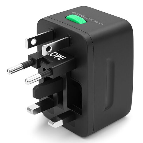 Adaptor universal de călătorie Linomag, compatibil EU/UK/USA/JP/CH/AUS/TH, Negru