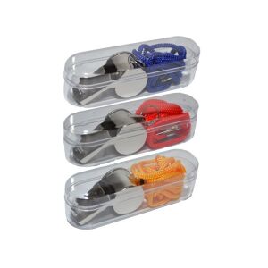 Fém síp 4 cm, 44 cm hosszú textil zsinórral, különböző színekben