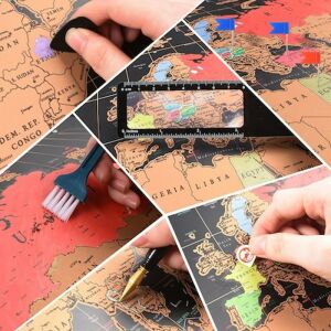 Kit 27 accesorii harta razuibila a lumii, stickere, ace fixare, husa depozitare