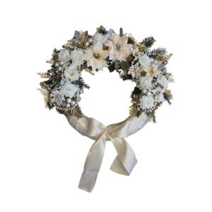Kézzel Készített Krém Bársony Karácsonyi Koszorú - 50 cm 139099987 - Koszorú