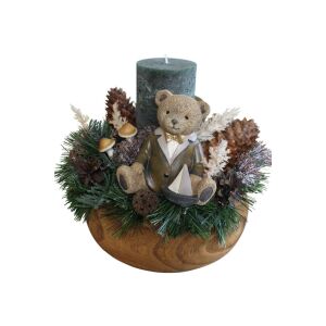 Kézzel Készített Karácsonyi Gyertyatartó Mackóval - 27cm, Erdei Dekoráció 139099988 - Koszorú