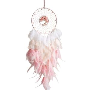 Rózsaszín és fehér Nagy álomcsapda álomfogó életfa motívummal - Álomfogó