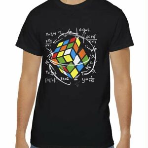 Rubik kocka póló, fekete pamut póló Rubik kocka és matematikai egyenletek mintával - Férfi póló