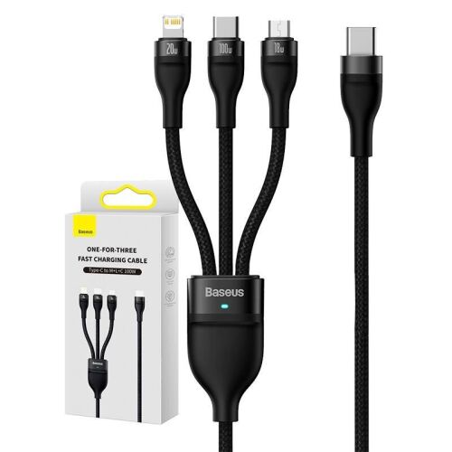 Cablu pentru incarcare si transfer de date Baseus Flash Series II 3 in 1, USB-C - USB Type-C/Lightning/Micro-USB, 100W, 1.5m, Negru 139101565