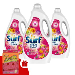 Surf Tropical Lily & Ylang Ylang tekutý prací gél 3x3L s darčekovou hubkou Scrub Mommy - Prací gél