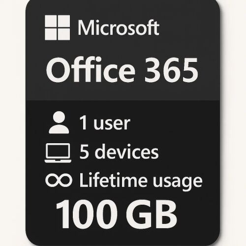 Microsoft Office 365 I 1 user 5 devices Lifetime 100 GB I