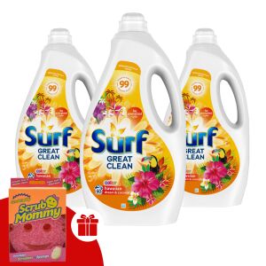 Surf Hawaiian Dream tekući deterdžent za pranje rublja 3x3L pakiranje s besplatnom spužvom Scrub Mommy - Deterdžent za veš