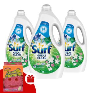 Surf Mountain Fresh & Jasmine folyékony mosógél 3x3L ajándék Scrub Mommy szivaccsal - Surf