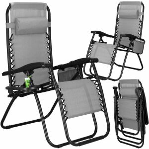Springos Gray Zero Gravity Lounge Chair with Cup Holder and Organizer, multiple positions - Sun Lounger & Deck Chair