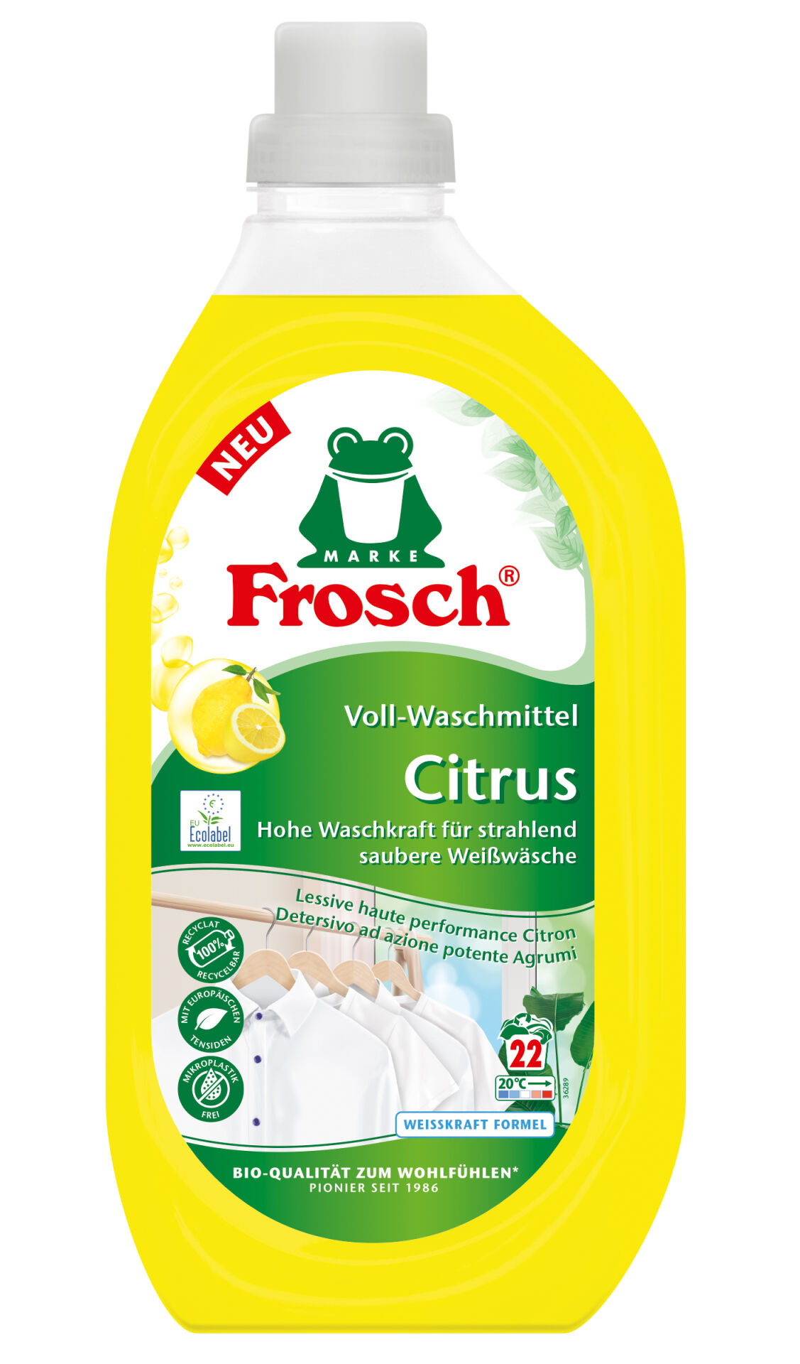 E-shop Frosch Heavy Duty tekutý prací prostriedok - citrón 1500ml