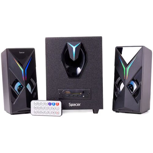 Boxe Spacer Gaming 2.1 cu subwoofer și telecomandă