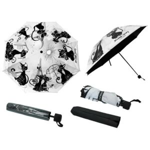 Crazy Cats fekete macskás összecsukható esernyő, fehér, fekete macska mintával - Esernyő