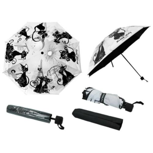Crazy Cats fekete macskás összecsukható esernyő, fehér, fekete macska mintával