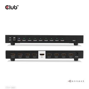 Club 3D CSV-1383 1 až 8 HDMI rozbočovač, pohľad spredu a zozadu - HDMI redukcie