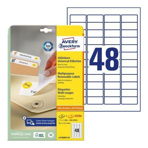 AVERY ZWECKFORM Eltávolítható Univerzális Etikett - 45,7x21,2 mm, 1440 db 139170659