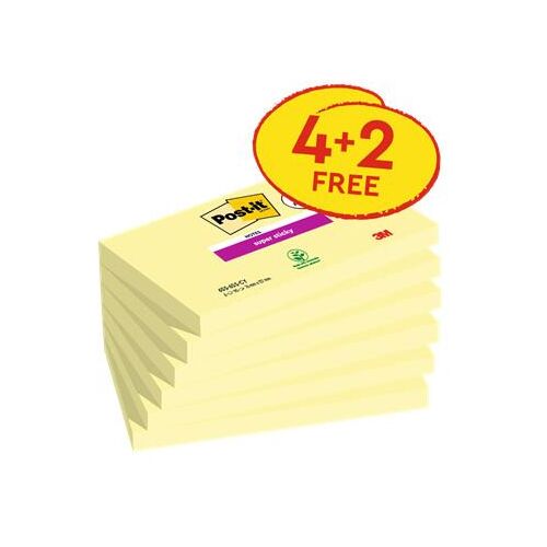 3M Post-it Super Sticky Öntapadó Jegyzetlap - 76x127mm, Kanári Sárga, 540 lap