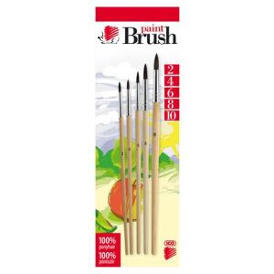 ICO Süni Ecsetkészlet - 5 db Póniszőr Ecset, Fa Nyél 139190425 - Iskolai ecset