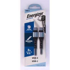 ENERGIZER USB-C - USB-C kábel - 2m, Ezüst, Fonott 139192994 - USB kábel