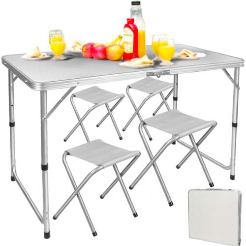 GardenLine folding Camping set with 4 chairs 120cm #white