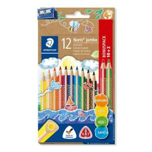 STAEDTLER Noris Jumbo - Háromszögletű Színes Ceruza Készlet - 12 szín + hegyező 139211716 - Színes ceruza