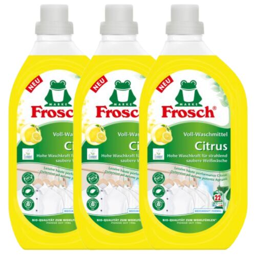 Frosch Zitrone Waschmittel 3x1500ml, kraftvolle Reinigung für weiße Wäsche