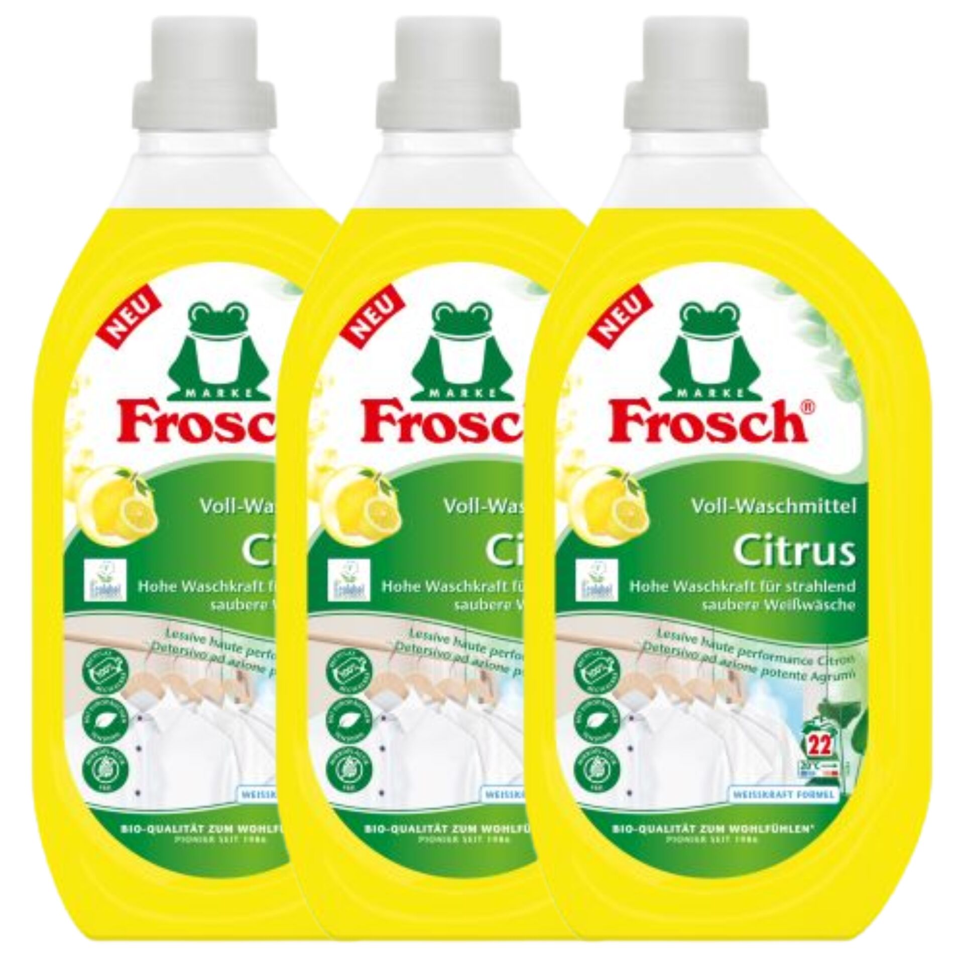 E-shop Frosch Heavy Duty tekutý prací prostriedok - citrón 3x1500ml