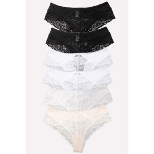 Dollcini, Klasszikus Női Bugyi, Brazil, Csipkés – 95% Pamut+Spandex, Többszínű, 6 db-os Csomag, ZZC_32102_M