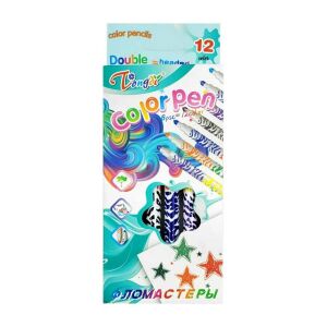 Markere cu două capete Tongli, set de 6 bucăți cu 12 culori vibrante, ideal pentru desen și colorat - Pixuri