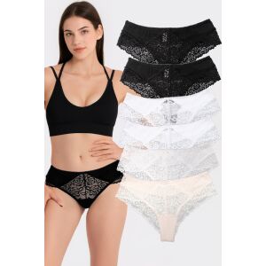 Súprava 6 dámskych čipkovaných brazílskych nohavičiek Dollcini nosených s podprsenkou - Dámske oblečenie