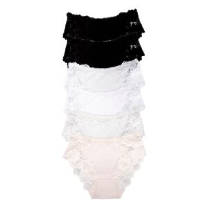 Chiloți damă Dollcini cu talie înaltă și dantelă, multicolor, set de 6 - Îmbrăcăminte pentru femei