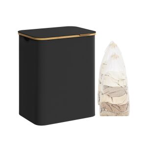 SONGMICS Kétrészes Szennyestartó Kosár - 130L, Bambusz Fogantyú, Fekete