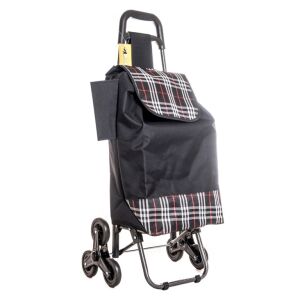 Hamster fekete lépcsőjáró gurulós bevásárlótáska kockás díszítéssel - Bevásárlókocsi