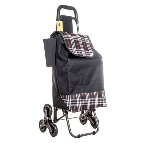 Hamster fekete lépcsőjáró gurulós bevásárlótáska kockás díszítéssel