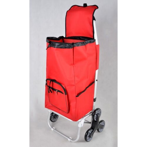 Ramen piros lépcsőjáró gurulós bevásárló táska nyitott és cipzáras zsebekkel