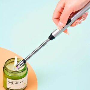 Elektromos szivargyújtó, plazma, USB, újratölthető, könnyen hordozható, szélálló, rugalmas nyak, LED-es akkumulátor szintjelző, ezüst színű