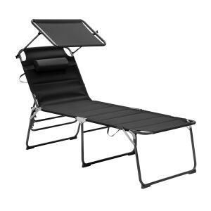 AGA XXL Összecsukható Kerti Napozóágy Napellenzővel - Fekete
