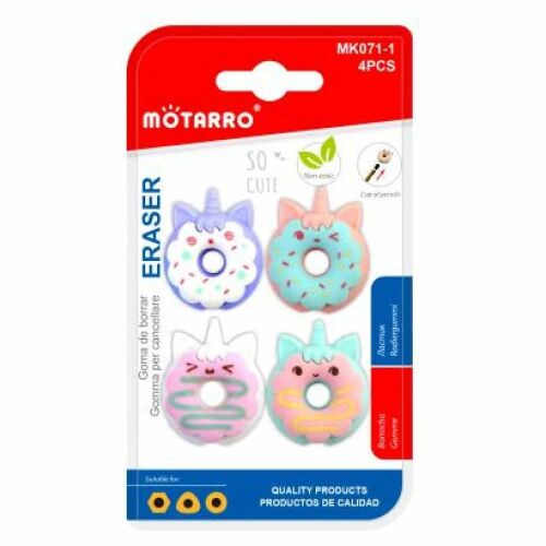 MÖTARRO Állatos Fánk Radír Szett - 4 db, Ceruza Végére Húzható