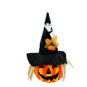 Narancssárga és fekete Halloween töklámpás boszorkánykalappal - Halloweeni dekoráció