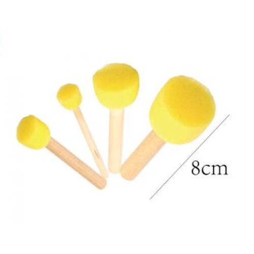 Szivacsecset készlet - 4 db, Sárga, Kerek, Fa nyéllel - Festéshez, Kreatívkodáshoz 139229485
