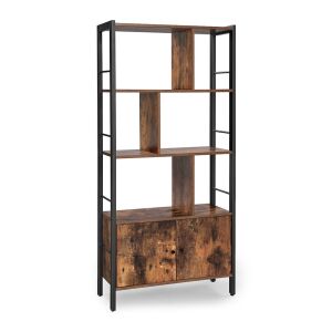 Bibliotecă Timeless Tools maro rustic și negru cu dulap, unitate de rafturi deschise - Biblioteci și rafturi