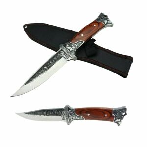 Set doua cutite de vanatoare, design gravat, maner lemn, 28 cm, maro 139237056 - Cuțite de vânătoare și de supraviețuire