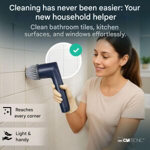 Clatronic rechargeable cleaning brush in use cleaning bathroom tiles. - Cleaning brush
