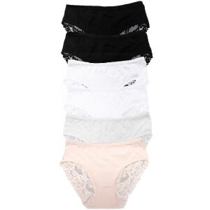 Dollcini set 6 perechi chiloți damă croială braziliană cu detalii din dantelă, culori asortate - Îmbrăcăminte pentru femei