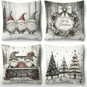 Elegáns karácsonyi manó mintás díszpárnahuzat készlet, 4 db, 45x45 cm - Díszpárna