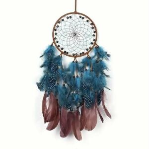 Kéttónusú álomcsapda életfa medállal, türkiz és barna tollakkal, 16x60 cm - Álomfogó