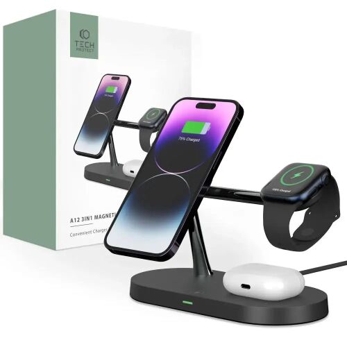 Stație de încărcare wireless Tech-Protect 3 în 1 pentru iPhone, Apple Watch și AirPods