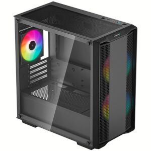 Vedere unghiulară a carcasei PC DeepCool CC360 ARGB cu panou lateral din sticlă securizată - Carcase PC