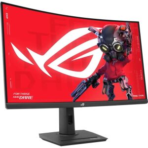 Widok pod kątem zakrzywionego monitora gamingowego Asus ROG Strix XG32WCMS - Monitor