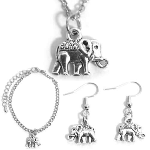 Elefántos nyaklánc, fülbevaló és karkötő szett, ezüst színű